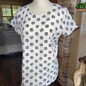 LOFT Size S White black Polka Dot Short Sleeve Blouse Polyester